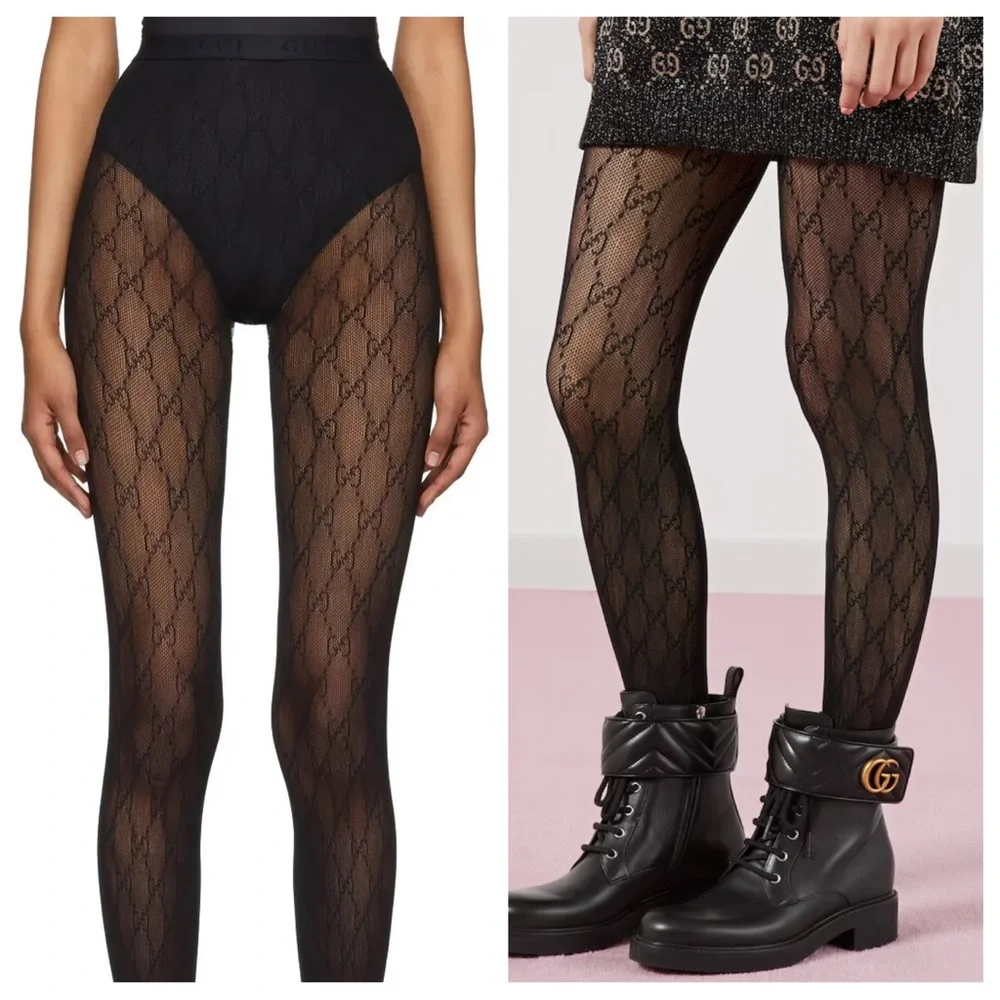 Gucci GG Logo Supremelis Black Tights